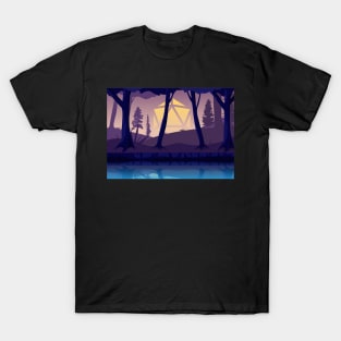 Forest Lake Blue Hour Sunset D20 Dice Sun Lake T-Shirt